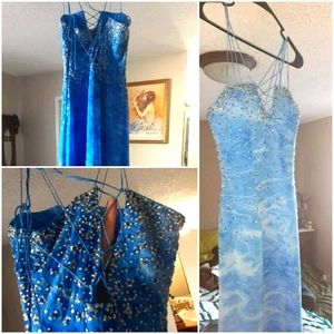 Vintage Blue Prom Formal Dress